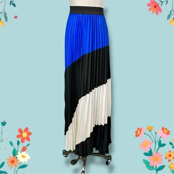NWT Lane Bryant Blue, Black & White Colorblock Pleated Maxi Skirt Size 26/28 - Picture 6 of 14